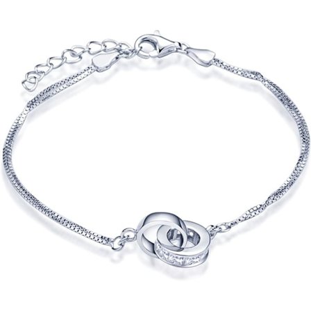 Elegant damearmbånd i 925 sterlingsølv med cubic zirconia-ringer, håndkjede, justerbar