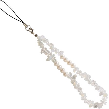 Vit naturlig krystallstein, universell mobiltelefonarmbånd, mobiltelefonarmbånd, perlesnor, telefon, mobiltelefonsmykker, nøkler, vesker, anheng