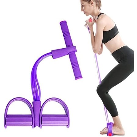 4 Rør Spenningsrope Pedal Motstandsbånd Elastisk Sit Up Trenings Trekkrope med Håndtak, Treningsutstyr Yoga Kroppstrimmer Former