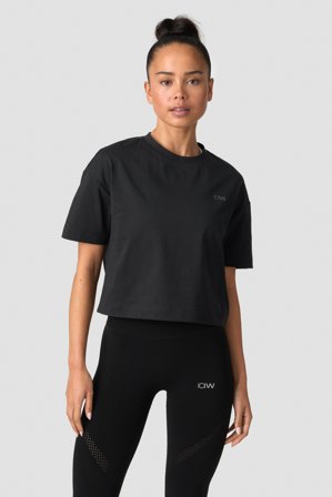 ICANIWILL - Everyday Cotton Cropped T-shirt Black - Dames - sportkleding van ICIW