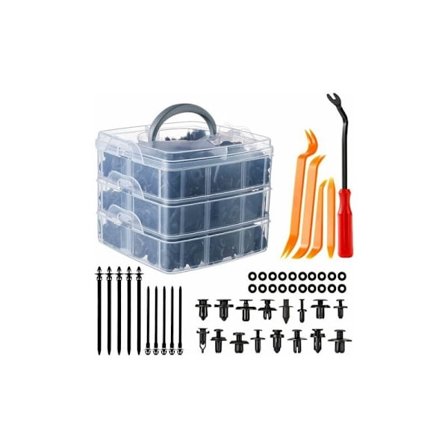 Bilclips, 655 stk. nitte plastikclips universal sort fiksering til bilers paneler døre med opbevaringsboks og afmonteringsværktøj til installation