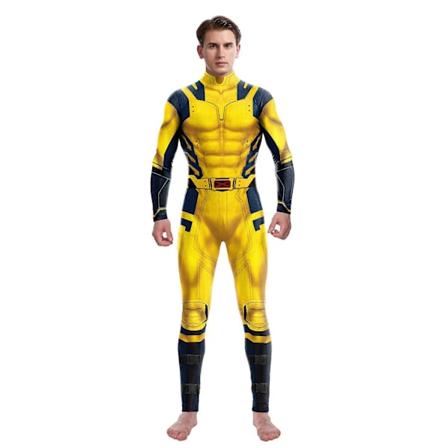 Aikuisten Wolverine James Howlett -cosplaypuku 2024, miesten Halloween Zenti -juhlapuvuksi, slim-fit keltainen fancy-hyppyasu -Xin Y XXL