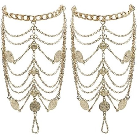 (Gull) 2 2-lags Bohemian Vintage Dame Føtter Armbånd Gullmynt Velsignelse Symbol Strand Føtter Kjede Dusken Føtter Kjede