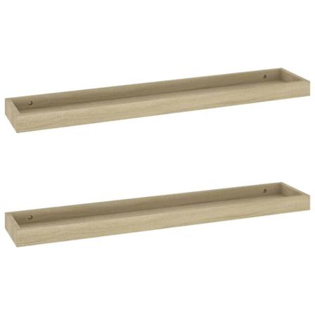 Vidaxl Vägghyllor Med Kant 2 St Ek 80x15x4 Cm Mdf Brun