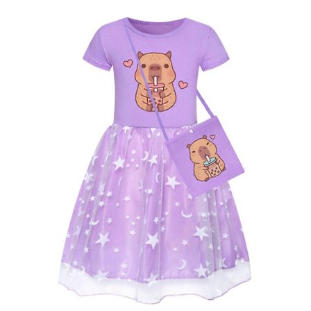 Capybara Print Tøj Børn Lange Ærmer Afslappede Kjoler Småbørn Piger Bomuld Regnbue Fuld Blonde Kjole Børn Fest Vestidos