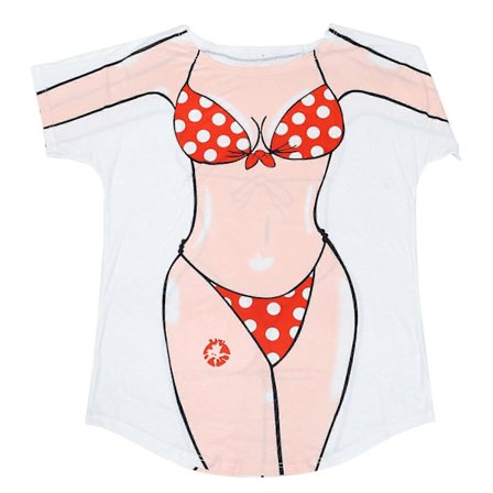 Kortärmad lös nattlinne Bikini Tryck Nattklänning Kjol Charmig Strandklädsel Cover Up (Slumpmässigt Mönster, One size)