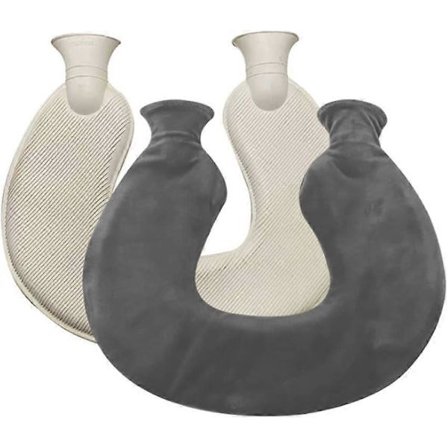 Grå U-formet varmtvannsflaske med mykt trekk 1L Varmtvannspose for smertelindring Nakke og skuldre Menssmerter Bærbar varmtvannspose 1 stk