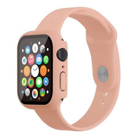 Apple Watch (45mm) silikoninen ranneke + suojus karkaistulla lasilla - Pinkki / Koko: S / M
