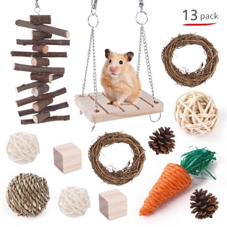 Hamster Chew Leker Sett Natural Wood Rattan Ball Tilbehør