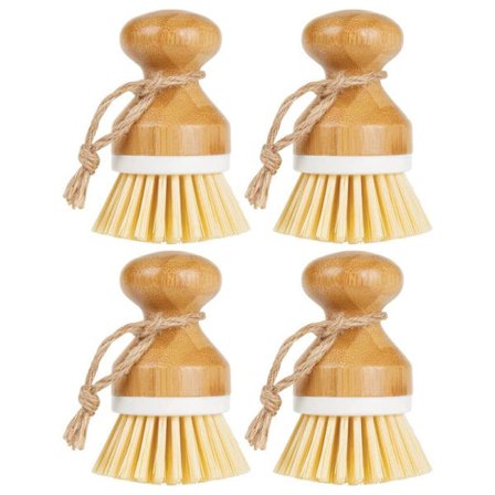 4 bambuborstar med nät för rengöring av grytor, skrubbborste för t