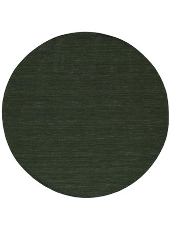 Handloom Flat Ø 250 Largo Verde Bosco Monocromatico Rotondo Tappeto Di Lana