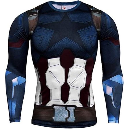 3D Superhjälte Åtsittande Snabbtorkande Elastisk Sport Cosplay T-shirt Långärmad Captain 1 Medium