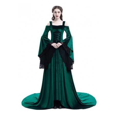 Renässansklänningar För Kvinnor Punk Dress Halloween Kostym Green Xl