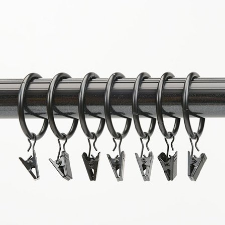 Sats med 7 gardinklippringar 2,5 cm, svart, gardinklippkrokar, cu