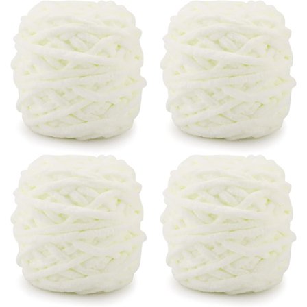 Stickgarn 4 x 100g Flerfärgad Stickgarn för Virkning, Mjuk Tjock Garn, Vit