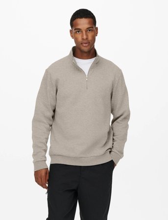 ONLY & SONS Onsceres Life Half Zip Sweat - Cream - XL