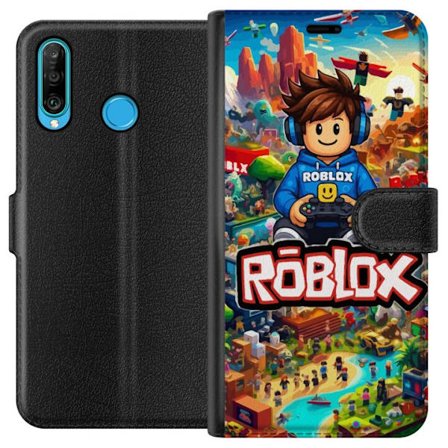 Kompatibel Tegnebogsetui til Huawei P30 lite Roblox-verden med spilkarakterer og farverige eventyr fyldt med action og flyvende køretøjer