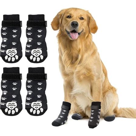 Antiskrid Hundesokker Til Hunde 2 Par Bløde Justerbare Potebeskyttelse Hundegreb Sokker Med Rem Trækkontrol 2 Pairs Black M