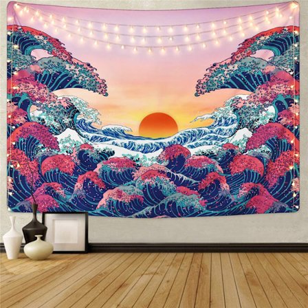 Tapestry Big Waves med solnedgångsvy Mandala Tapestry