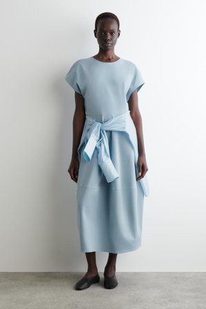 COS Women's Sculpted Cotton Midi Dress in Turquoise