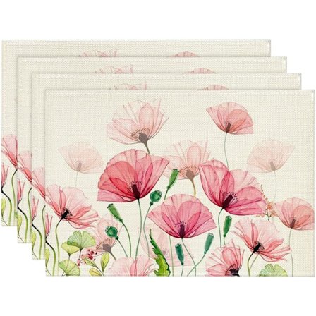 Sæt med 4 blomstrede dækkeservietter, vaskbare dækkeservietter til påske, forår, påskebordsdekoration, festdekoration, 30 x 45 cm