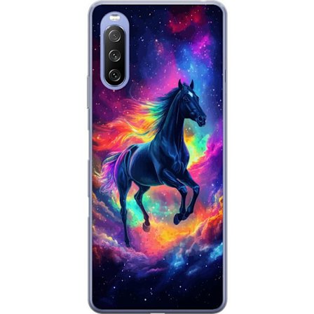 Kompatibelt Mobilskal till Sony Xperia 10 III Lite Färgstark galaxhäst med regnbågsmane i rymdmiljö, magisk fantasyillustration för barnrum, post