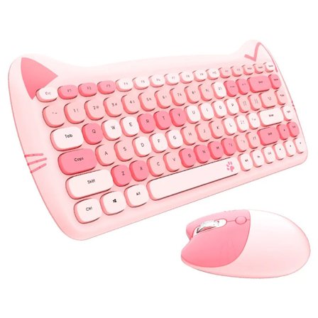 Sød kat 2.4G trådløs stille lille tastatur mus kombinationer sæt pige gave 84 nøgle Macarone pink lilla gul til PC bærbar L1603