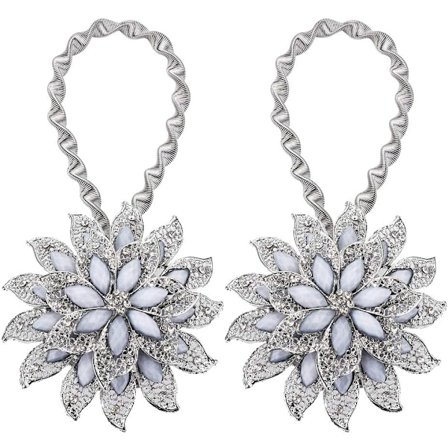 Elegant Decorative Curtain Tiebacks for Various Curtains, Crystal Curtain Holdbacks with Strong Magnets and Flexible Spring Rope, Luxurious Flower 