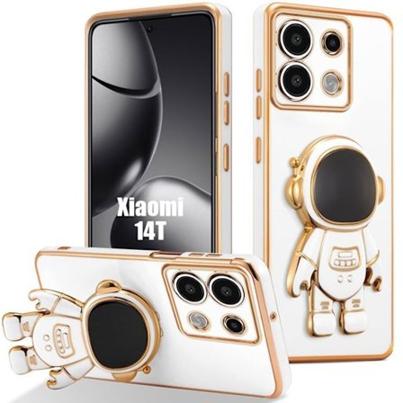Coque för Xiaomi 14T, Stötabsorberande Silikon Skydd med Justerbart Stöd Astronaut 3D - Vit