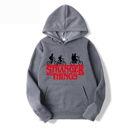 Stranger Things -painettu fleecevuorillinen huppari - Tummanharmaa - Koko M Dark Gray-FS-