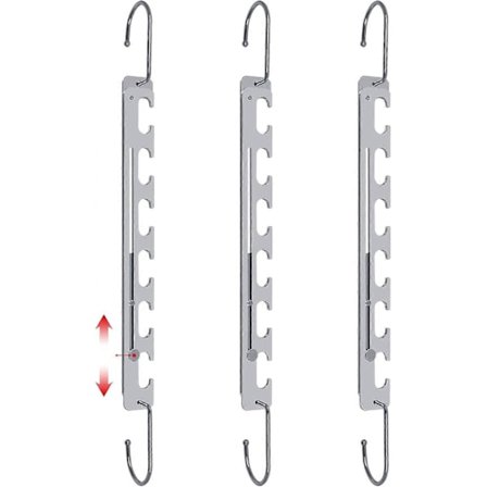 3-pack Utrymmesbesparande Hängare Teleskopiska, 6 Hål Klädhängare Justerbara till 9 Hål, Uppgraderade Stadiga Metall Klädhängare Utrymmesbesparande 