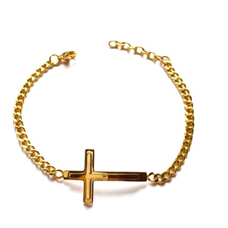 Guld armband i rostfritt stål med 18k guldplätering, med kors.