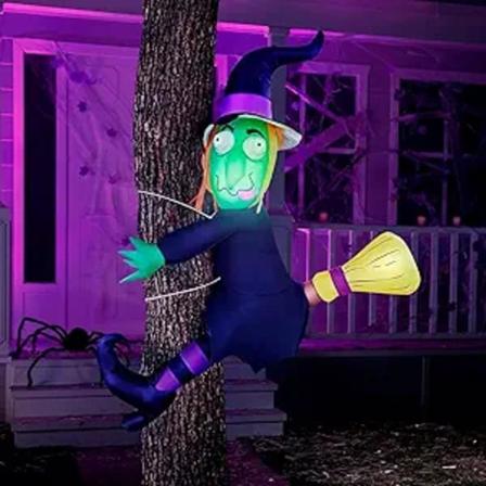 Joiedomi 4 fot Halloween oppblåsbare utendørsdekorasjoner, Halloween oppblåsbare for hage, oppblåsbar heks med innebygde LED-lys Halloween-fest