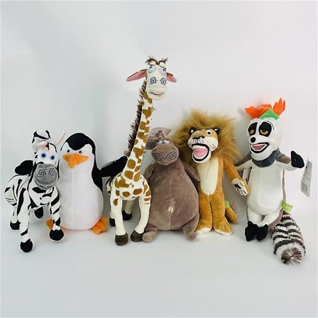20-35cm 6 Styles Madagascar Plys Legetøj Udstoppede Bløde Dyr Dukker Giraf Flodhest Løve Pingvin Zebra Lemurer Figur Gave Til Børn (FMY)