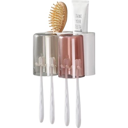 Seinään asennettava sähköhammasharjateline, automaattinen hammasharjateline pariskunnille hammasharjapaikoilla, kosmetiikkalaatikko, ei porausta (2 