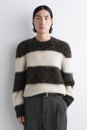 COS Homme Pull À Col Rond En Mohair Colour-Block Jumper in Marron