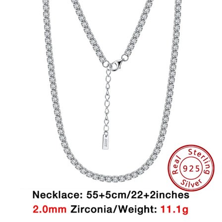 Äkta 925 Sterling Silver Dam Tennis Halsband Glittrande Rund Cubic Zirconia för Kvinnor Halskedja Smycken SC45