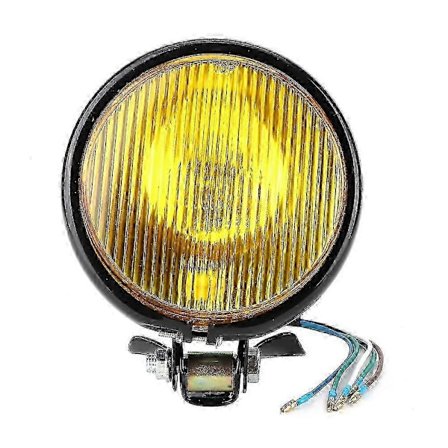 Vintage Retro Stil Frontlykt Universal Motorsykkel Hovedlykt Motorsykkel Modifikasjonstilbehør Svart Skall, Gult Glass