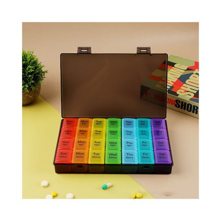 En syvfarvet sort bogstav, ca. 23,8 * 14,7 * 3,78 cm fransk ugentlig pilleæske morgen middag aften, stor medicinpilleæske 7 dage 4 rum