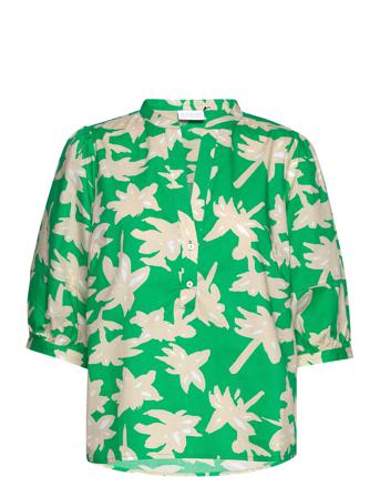 Top With Short Sleeves In Wild Flow Blouses Short-sleeved Grønn Coster Copenhagen