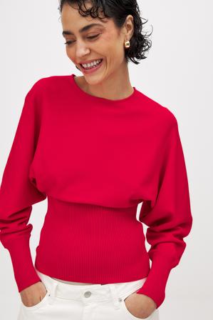 Handpicked x NA-KD Pull volumineux en maille - Pulls à manches bouffantes - Rouge - Small