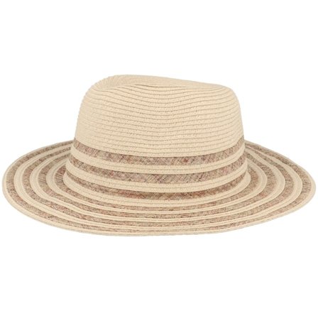 Seeberger - Beige straw Hatt - Fedora In Stripy Design Linen Sand Straw Hat @ Hatstore