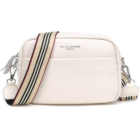 Crossbody-veske for kvinner, liten ekte skinn hvit