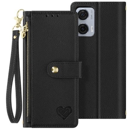 Etui til Motorola Edge 50 Fusion Wallet med lynlås Video Support Sort