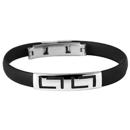 Armband i Svart & Silver -Rostfritt Stål & Gummi -Tribal Mönster