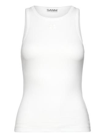 Soft Cotton Rib Jersey Designers T-shirts & Tops Sleeveless White Ganni