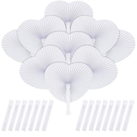 Hjerteformede papirvifter, foldbare, 24 stk. hvide papirvifter, håndholdte, foldbare bryllupsdekorationer, ideelle bryllupsgaver