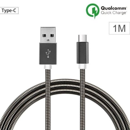 USB Type C-kabel - Svart metall - 1M - Kompatibel med flera smartphones - USB Type C-kontakt