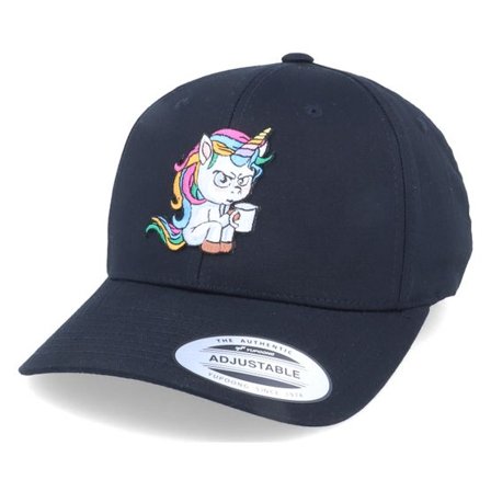Unicorns - Svart adjustable Keps - Morning Coffee Unicorn Curved Black Adjustable @ Hatstore