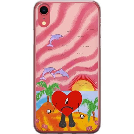 Kompatibel Mobilcover til Apple iPhone XR Bad Bunny i en farverig quiltet jakke med hjertemønster og solbriller i moderne gade stil